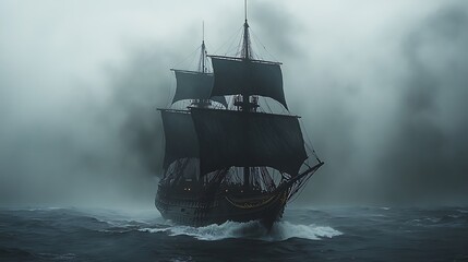 Legendary pirate ship sailing through rough ocean waves photo