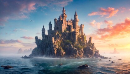 CastleLandscape Majestic Fortress In Fantastic Nature