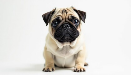 Obraz premium A solo pug, centered, on a bright white backdrop , dog tail, canine