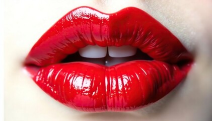 Obraz premium Close-up of vibrant red lipstick on stark white , beauty shot, advertising