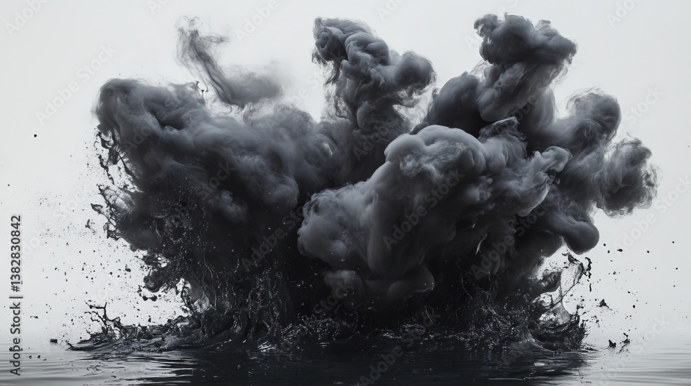 Poster abstract dark clouds reflecting in water, creating a moody and atmospheric landscape with swirling p