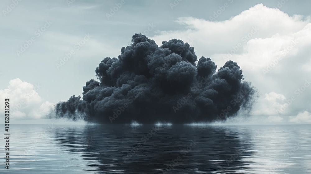Aufkleber abstract dark clouds reflecting in water, creating a moody and atmospheric landscape with swirling p