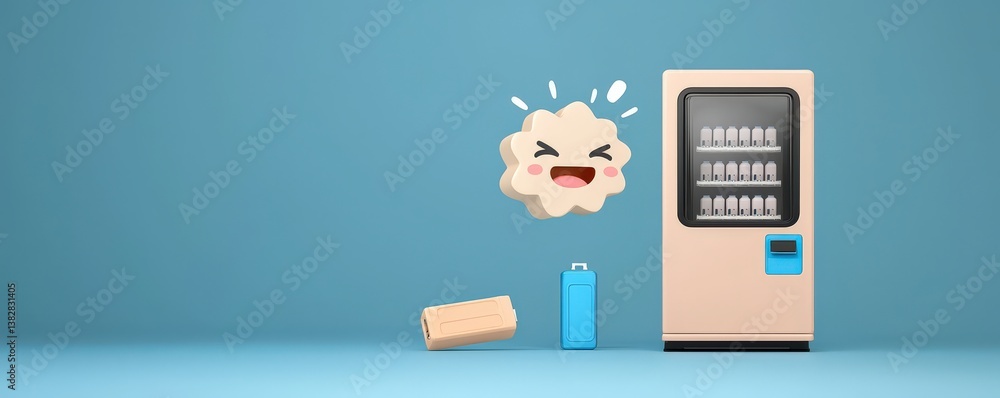 Poster peak energy demand concept. playful vending machine with cheerful snack character and colorful backd