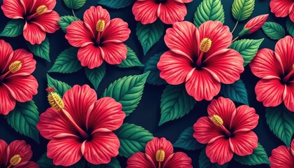 Obraz premium Bold hibiscus flower motif, repeating design, saturated colors, hibiscus, element