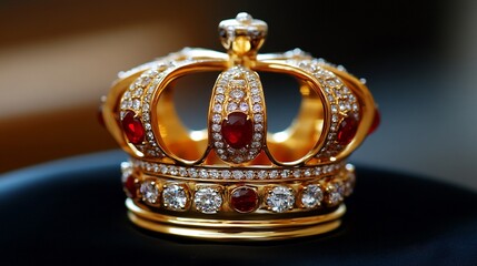 A Majestic Golden Crown Adorned with Sparkling Diamonds and Rubies