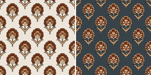 Ajrakh Batik Floral Traditional Block Print Repeat Vector Pattern