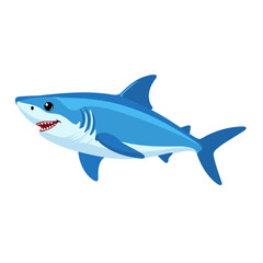 Obraz premium Cartoon shark swimming in a vibrant blue ocean background 