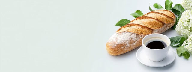 Coconut Dusted Bread and Dark Coffee with Hydrangeas
