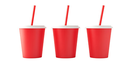 Three red disposable cups with straws