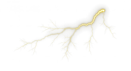 Yellow lightning thunderstorm isolated on PNG white transparent background.