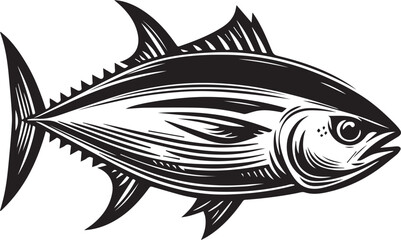 High-Quality Black and White Tuna Fish Vector Illustration – Perfect for Tuna Fish Day
