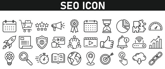 Seo icon set. Search Engine Optimization icon collection. Containing marketing, traffic, ranking, optimization and keyword. Icons vector collection.