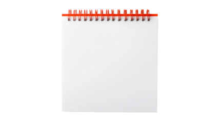 Blank notepad with red spiral, clean page, write message, notice, cut out transparent