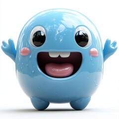 Joyful blue character embracing happiness playful setting digital illustration vibrant atmosphere cheerful perspective