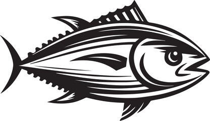 High-Quality Black and White Tuna Fish Vector Illustration – Perfect for Tuna Fish Day