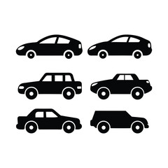  A set of black car icons and silhouettes vector illustration depicts various automobile transportation vehicles like sedan, truck, and van