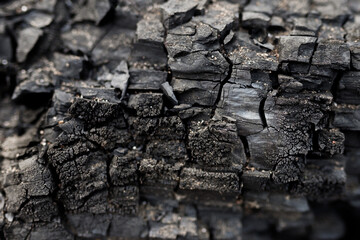 Black Burnt Coal Texture Close-Up. High quality photo