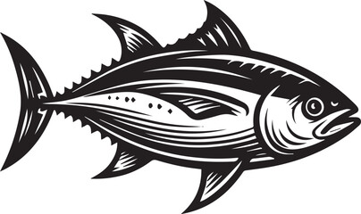 High-Quality Black and White Tuna Fish Vector Illustration – Perfect for Tuna Fish Day