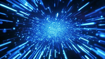 Abstract Warp Hyperspace Travel Lightspeed Effect with Radiant Blue Light Streaks