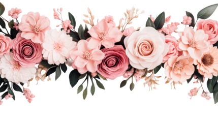 Floral arrangement of pink and cream flowers, cut out transparent