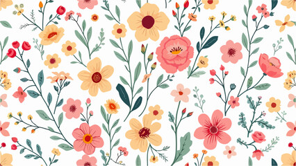 Seamless pattern with poppies, Seamless pattern with flowers, Hand drawn Flowers and branches in Scandinavian style © Color