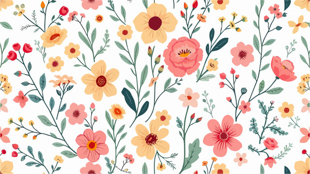 Fototapeta Seamless pattern with poppies, Seamless pattern with flowers, Hand drawn Flowers and branches in Scandinavian style