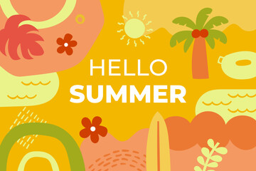Abstract Summer Theme with Hand Drawn Organic Shape Background © OurVibesStudio