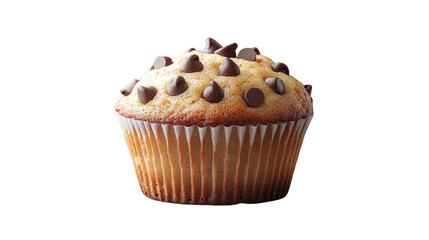Chocolate Chip Muffin Delight: A delectable chocolate chip muffin, freshly baked and adorned with generous chocolate chips, sits ready to be enjoyed.
