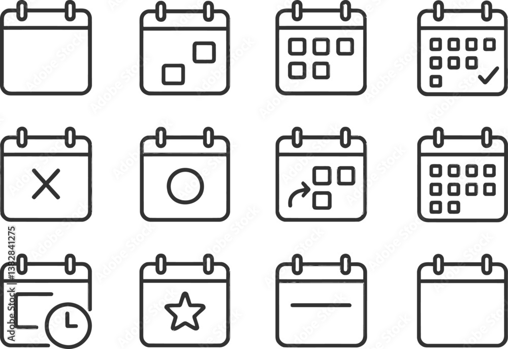 Aufkleber Vector illustration of line icons representing various calendar and scheduling concepts for digital applications and productivity tools