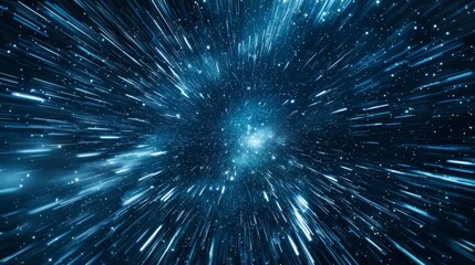 Fototapeta premium Abstract Warp Hyperspace Travel Lightspeed Effect with Radiant Blue Light Streaks