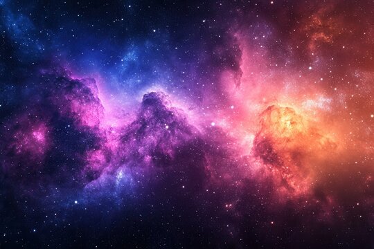 Ethereal nebula in cosmic space with vibrant hues of purple blue and orange creating a celestial dreamscape perfect for astronomy enthusiasts