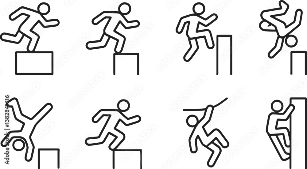 Aufkleber dynamic vector illustrations depicting various action movements and athletic activities suitable for