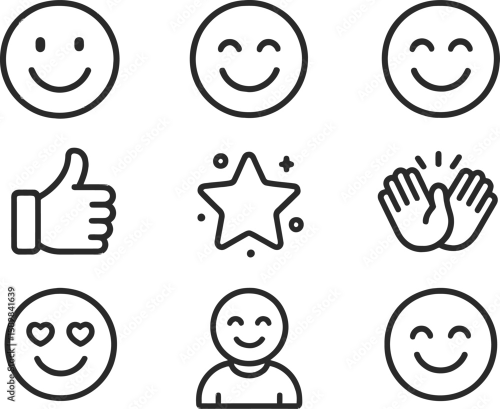 Aufkleber vector illustration of various line icons representing emotions and interactions in a modern digital