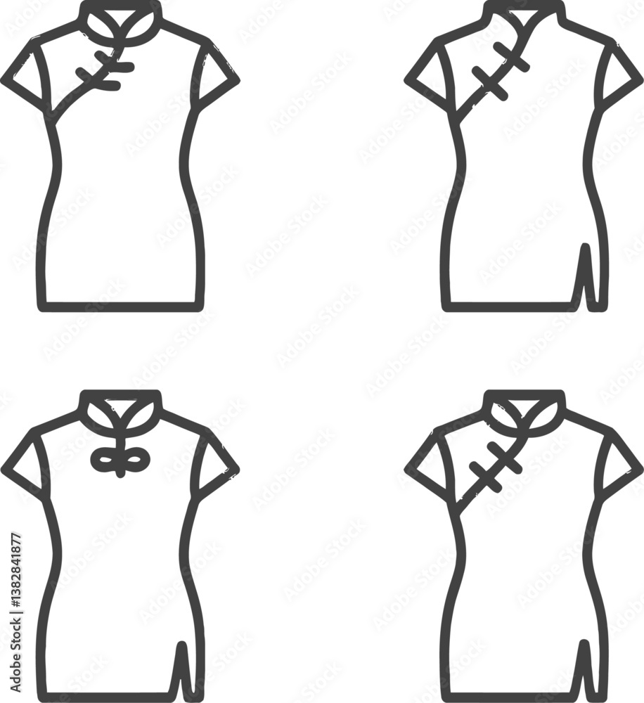 Poster charming collection of vector line icons showcasing traditional dresses with unique designs and deta