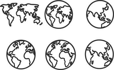 Obraz premium Unique collection of vector line icons depicting various representations of the globe and world maps for multiple uses