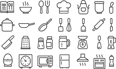 Vector illustration of kitchen tools and utensils showcasing various cooking equipment and essentials for meal preparation