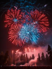An awe-inspiring fireworks show. Bright, colorful sparks. Celebration of independence in a stunning night sky.