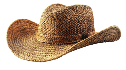 Straw Cowboy Hat: A classic straw cowboy hat, perfect for sunny days and western adventures. The hat's design showcases intricate weaving and a timeless silhouette.