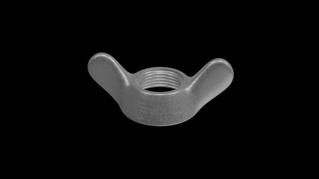 Wingnut Rotating on a Transparent Background. Seamless Loop. Butterfly Nut. 4K