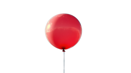 Red Balloon Ascending: A vibrant red balloon soars gracefully against a clear blue sky, tethered by a delicate string, symbolizing joy, freedom, and the boundless potential of imagination.