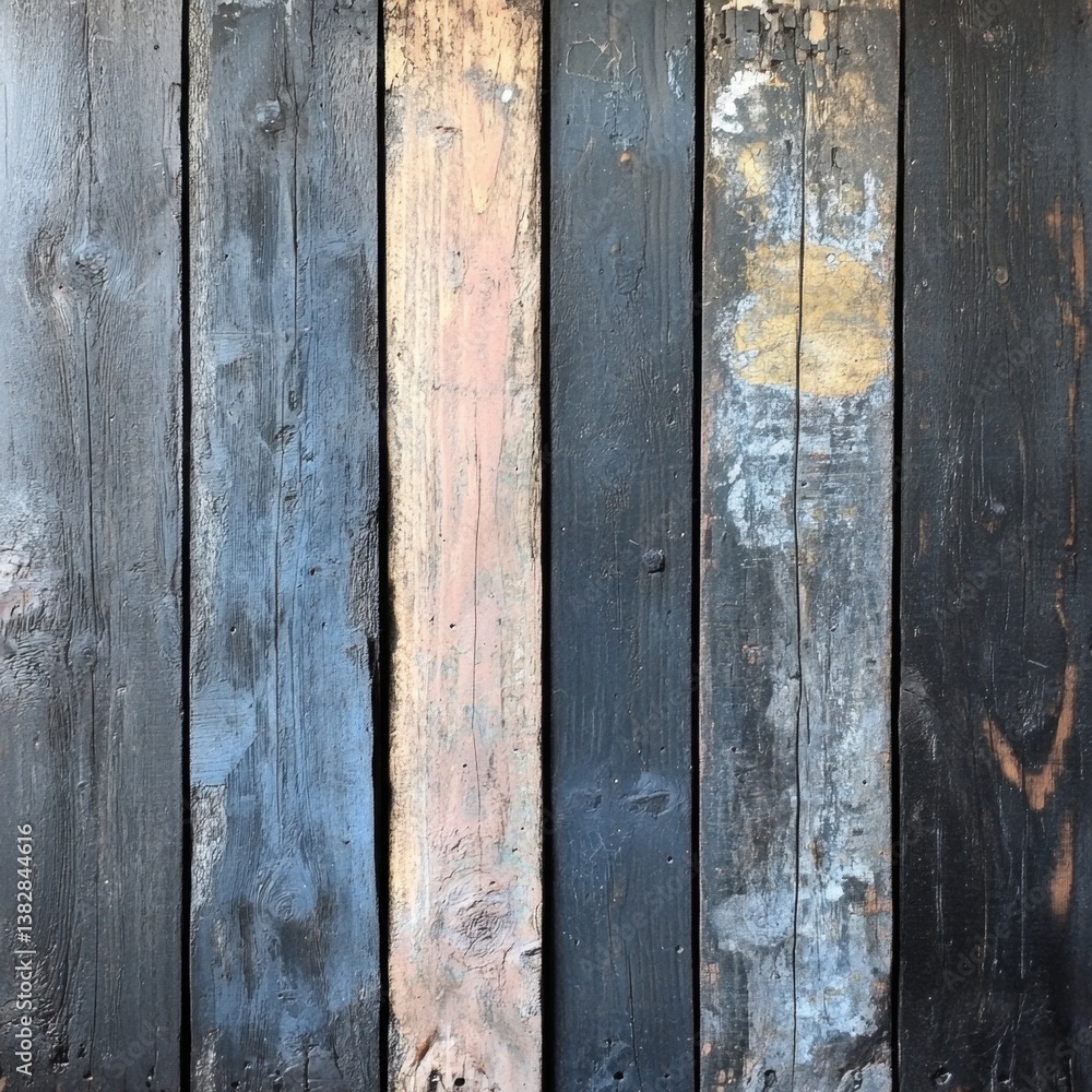Aufkleber dark aged wood planks with peeling paint create a rustic texture and weathered surface for design pr