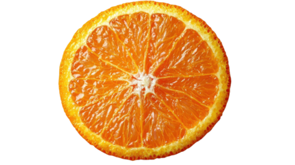 Fresh Citrus Delight: Close-up of a vibrant orange slice, showcasing the juicy texture and inviting the viewer to experience the zesty aroma and refreshing taste of summer.