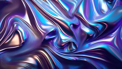 holographic liquid metal texture with iridescent blue and purple waves, abstract glossy background for futuristic digital design

