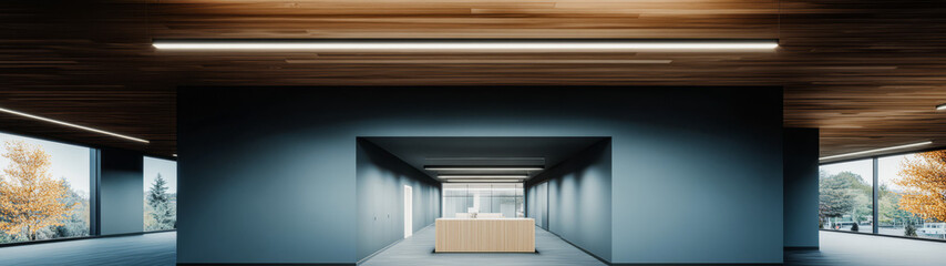 Obraz premium Modern interior of an office building featuring minimalistic design and natural lighting