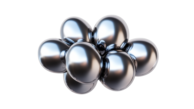 Metallic Spheres Clustered Together in a Shiny, Abstract Design, cut out transparent