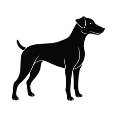 Black vector illustration of a dog silhouette.