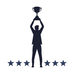 a man holding a trophy in his hand vector Silhouette	