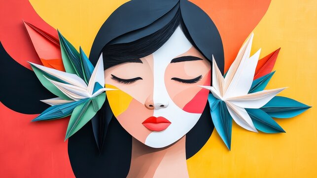 Mural of Sadako Sasaki and Her Paper Cranes in Vibrant Colors