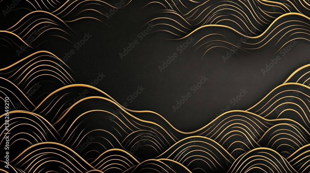 Aufkleber a stylized black background adorned with elegant golden wave patterns, creating a visually striking 