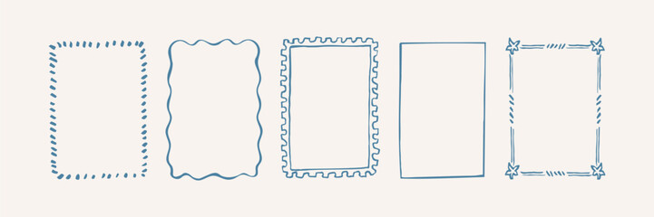 Hand drawn retro blue frames collection